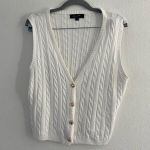 On 12th Women’s White Gold Button Down Old Money Cable Knit Vest Size XL